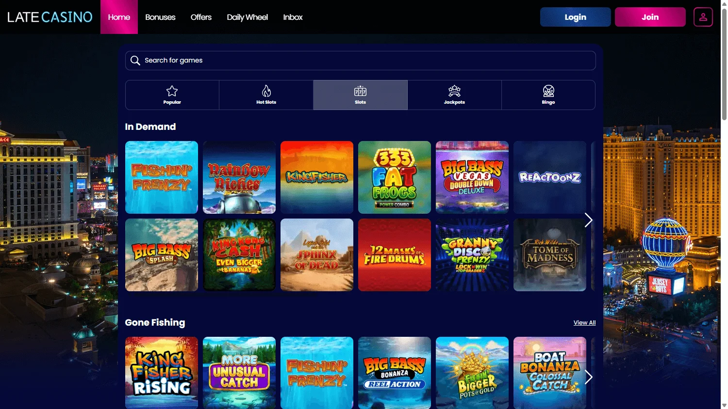 Sg Casino desktop games view with casino categories and titles