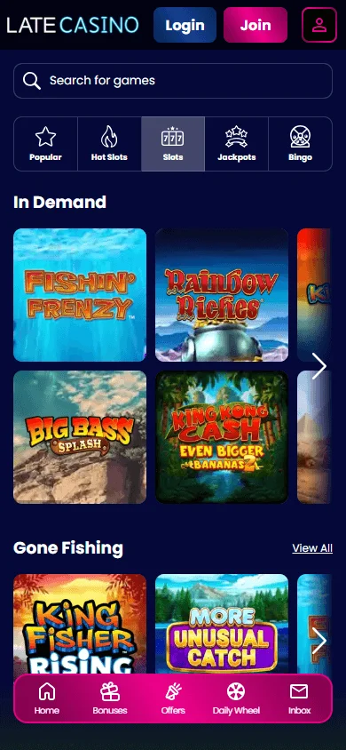 Sg Casino mobile games view with casino categories and provider content